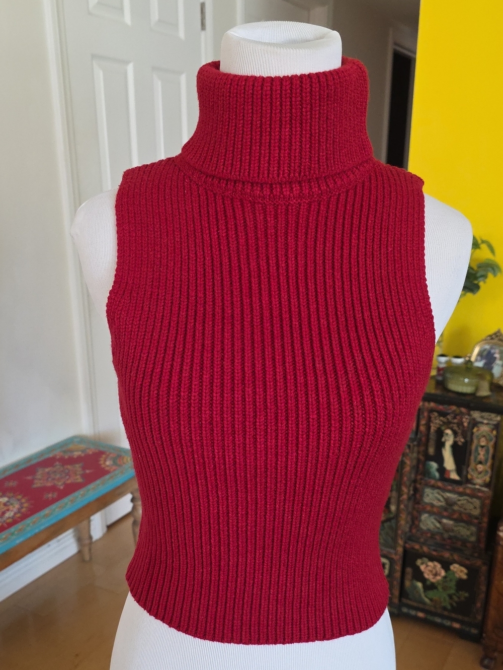 Forever 21 Red Sleeveless Turtleneck Ribbed Knit Sweater